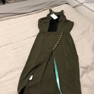 Olive green slit dress